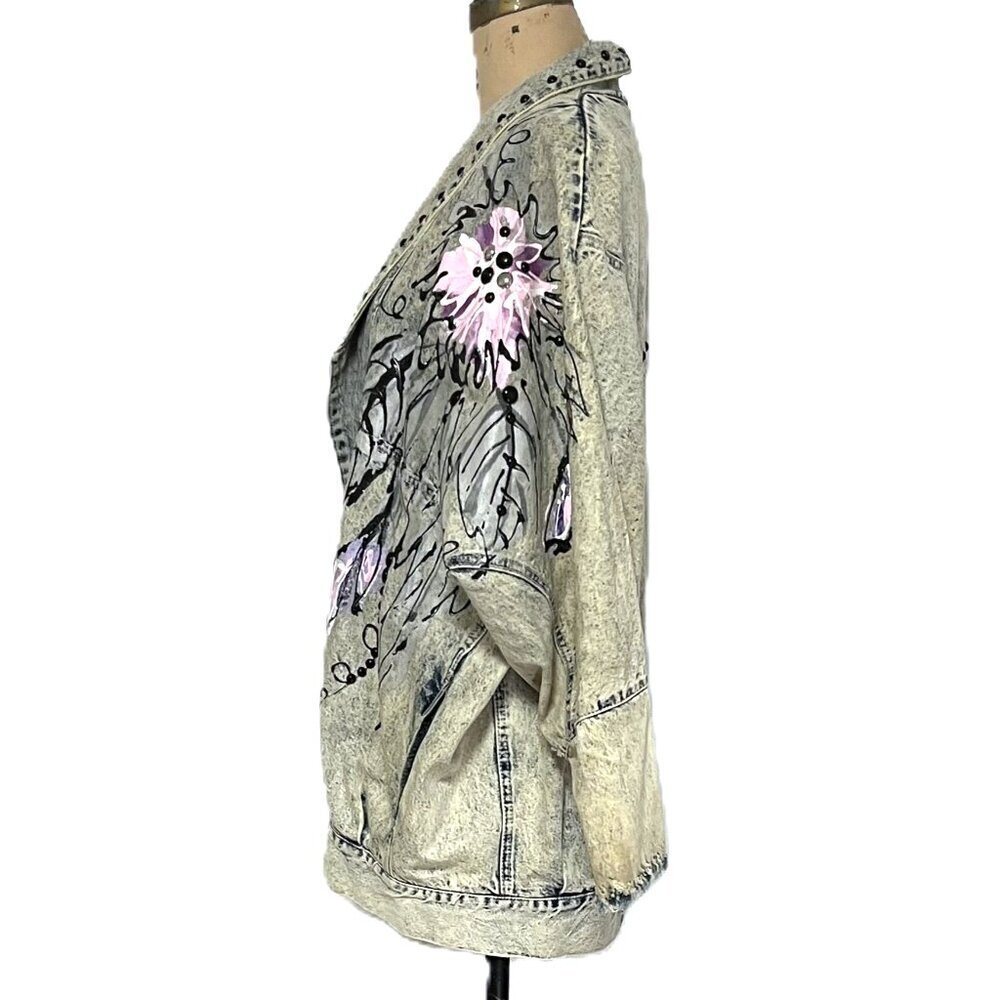 Vintage 90s one of a kind oversized denim jacket with hand painted embellished - Picture 10 of 16
